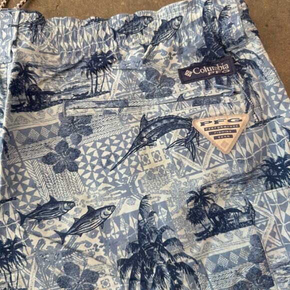 Vintage Y2K Columbia Beach Summer Tropical Fish Blue Swim Trunks Large Lined - Picture 3 of 7